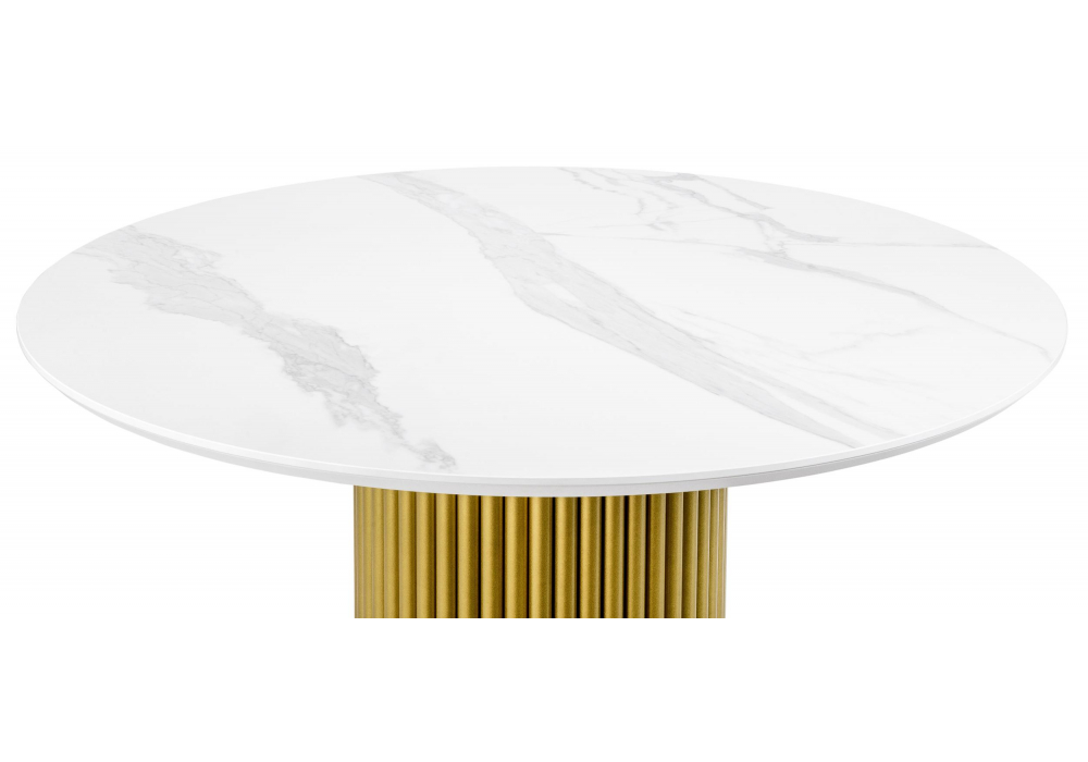 фото керамический стол woodville барел 110 patagonoa bianco repose / золотой 625668 | 220svet.ru