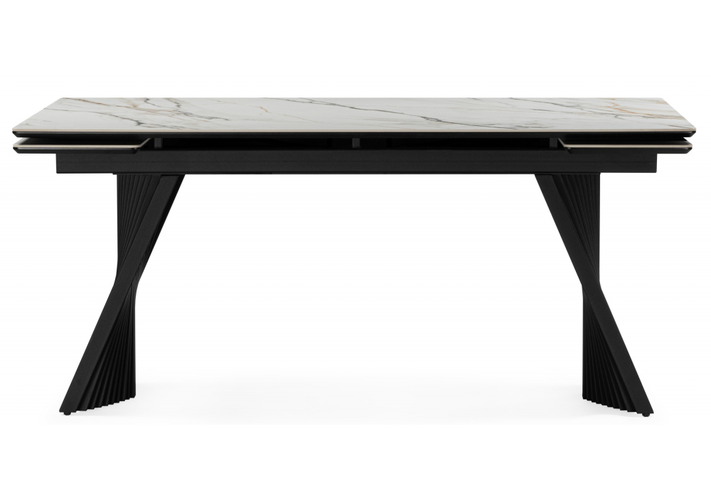 фото керамический стол раскладной 160(220)х89 woodville вейв белый с прожилками gilt white / черный 626007 | 220svet.ru