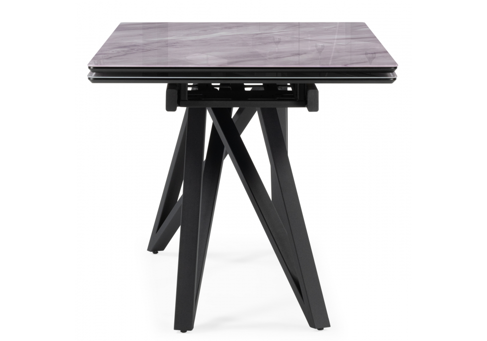 фото стол стеклянный раскладной woodville вилсон 140(200)х80 серый мрамор / черный 612174 | 220svet.ru