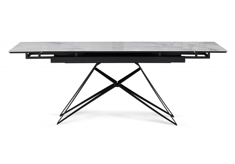 фото стол стеклянный раскладной woodville блэкберн 140(200)х80 кристл белый мрамор 625936 | 220svet.ru