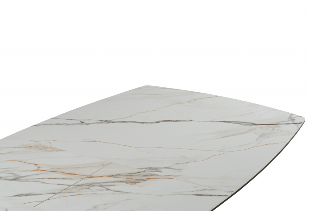 фото керамический стол раскладной 160(205)х89 woodville риполь белый с прожилками gilt white / черный 625969 | 220svet.ru