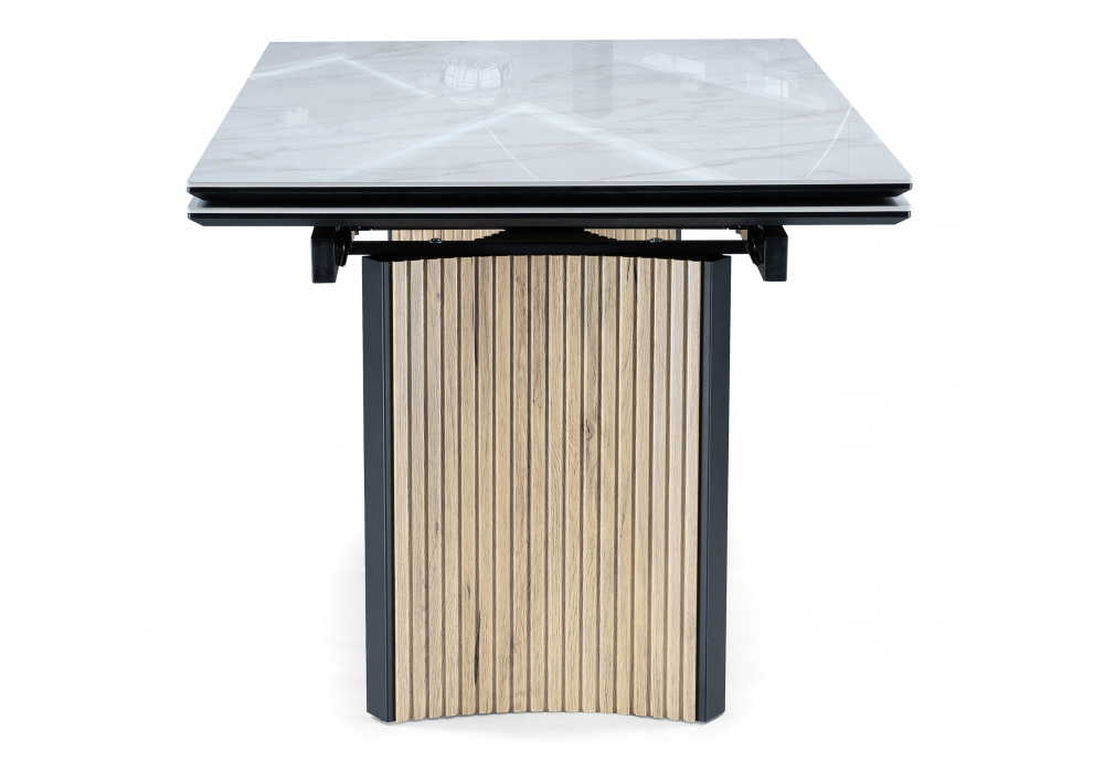 фото керамический стол раскладной woodville саливан черный кварц / дуб монтана 621201 | 220svet.ru