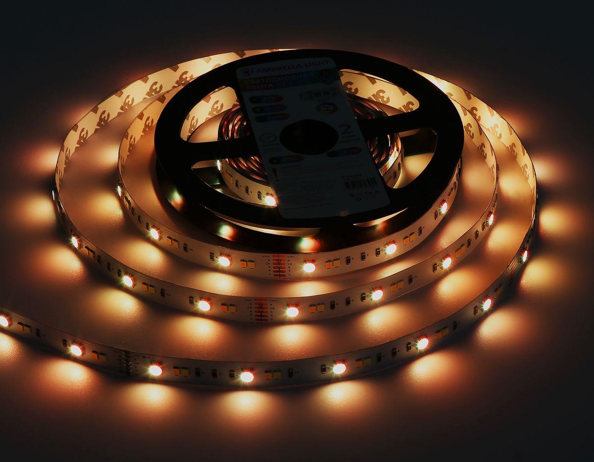 фото светодиодная лента rgb с регулировкой температуры света ambrella light 13w/m 90led/m 5050+2835smd 5m gs4501 | 220svet.ru