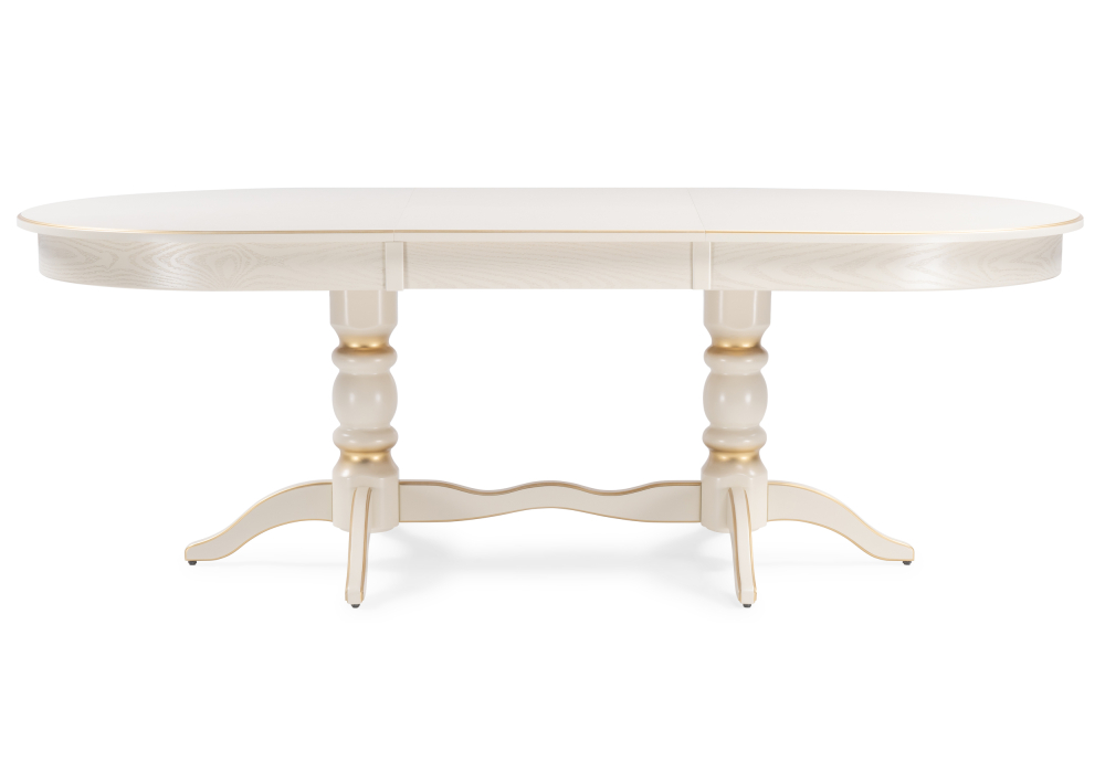 фото стол деревянный woodville дейвер 160(220)х100 слоновая кость / золото 515968 | 220svet.ru