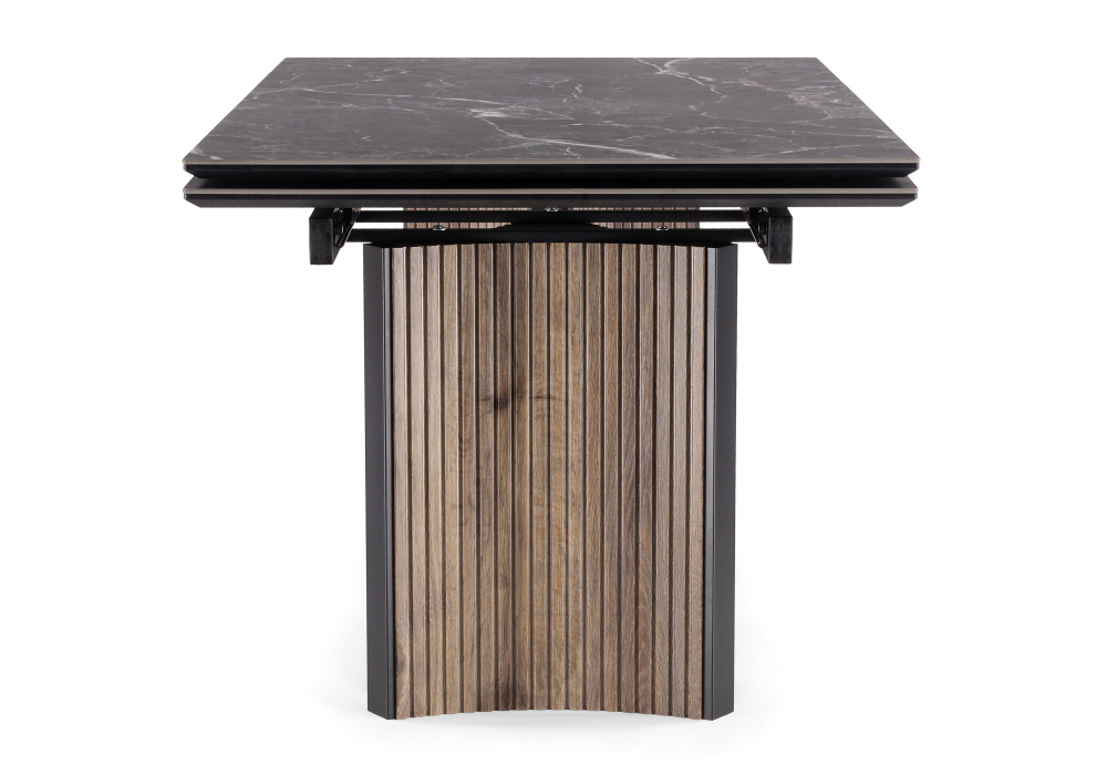 фото керамический стол раскладной woodville саливан черный кварц / дуб бомонд лофт 621202 | 220svet.ru