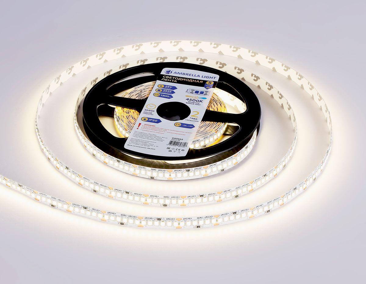 фото светодиодная лента  дневной белый ambrella light 18w/m 240led/m 2835smd 4500к 5m gs3302 | 220svet.ru