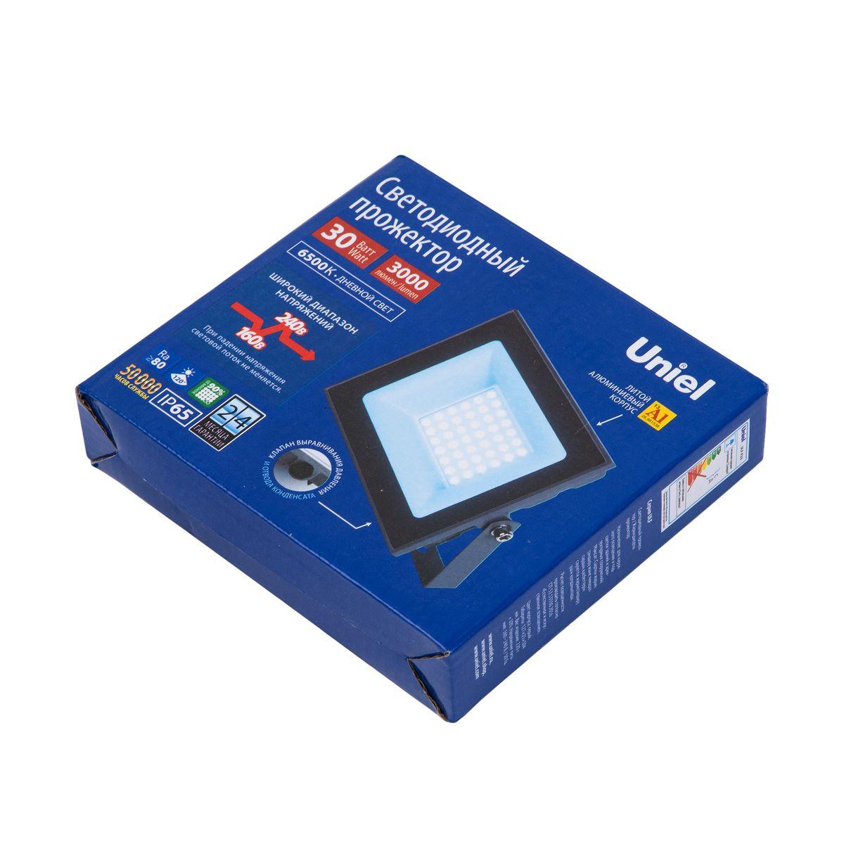 фото прожектор светодиодный uniel ulf-f23-30w/6500k ip65 160-240v grey ul-00011845 | 220svet.ru