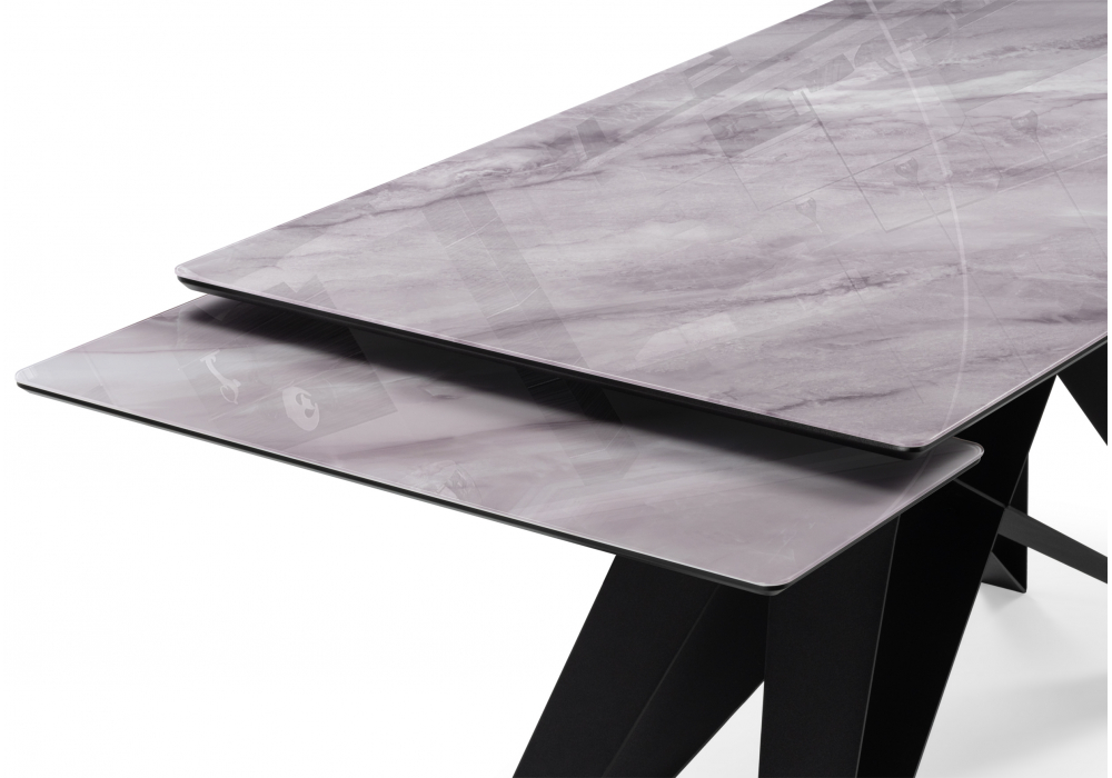 фото стол стеклянный раскладной woodville блэкберн 140(200)х80 кристл серый мрамор 625937 | 220svet.ru