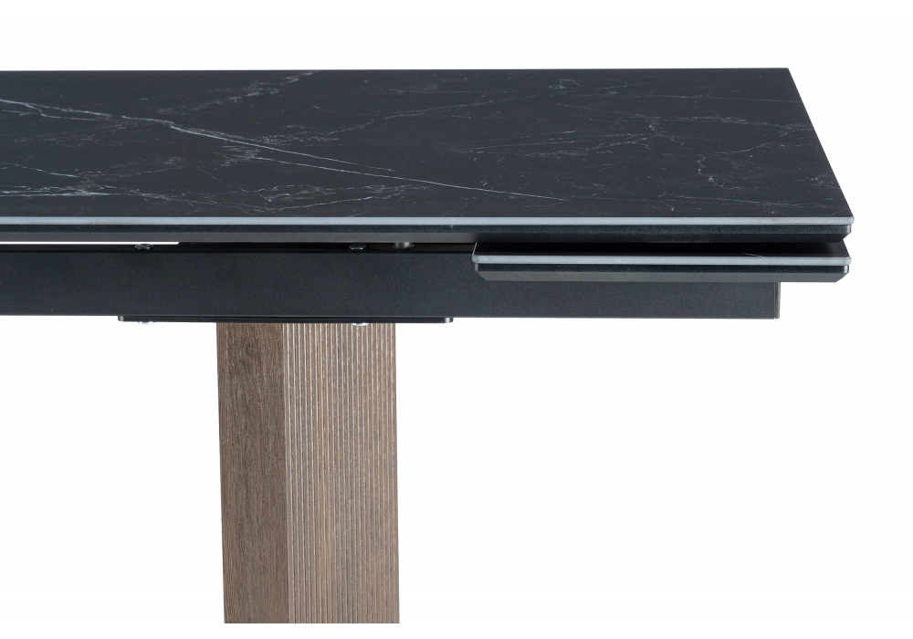 фото керамический стол раскладной woodville монерон черный кварц / орех кантри 621195 | 220svet.ru