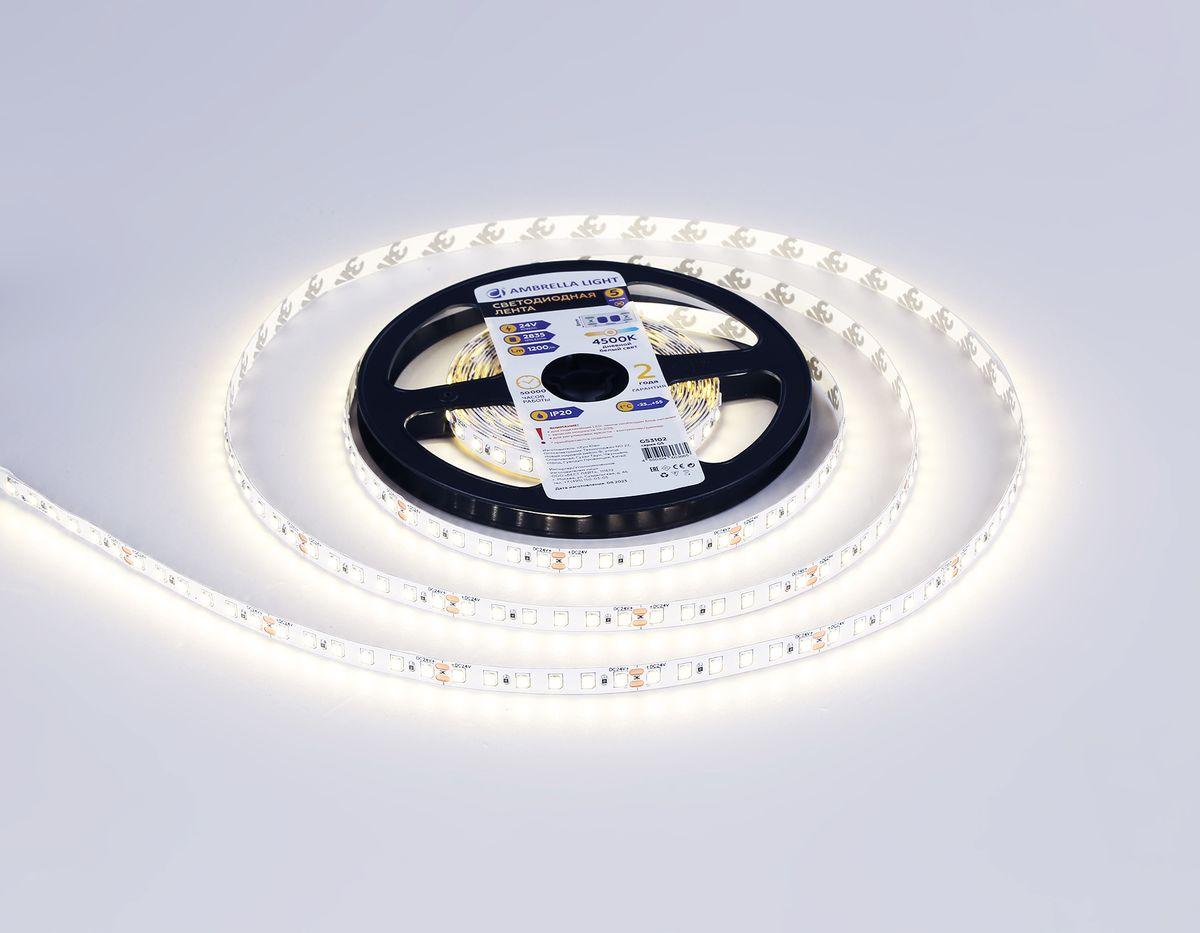 фото светодиодная лента дневной белый ambrella light 10w/m 120led/m 2835smd 4500к 5m gs3102 | 220svet.ru