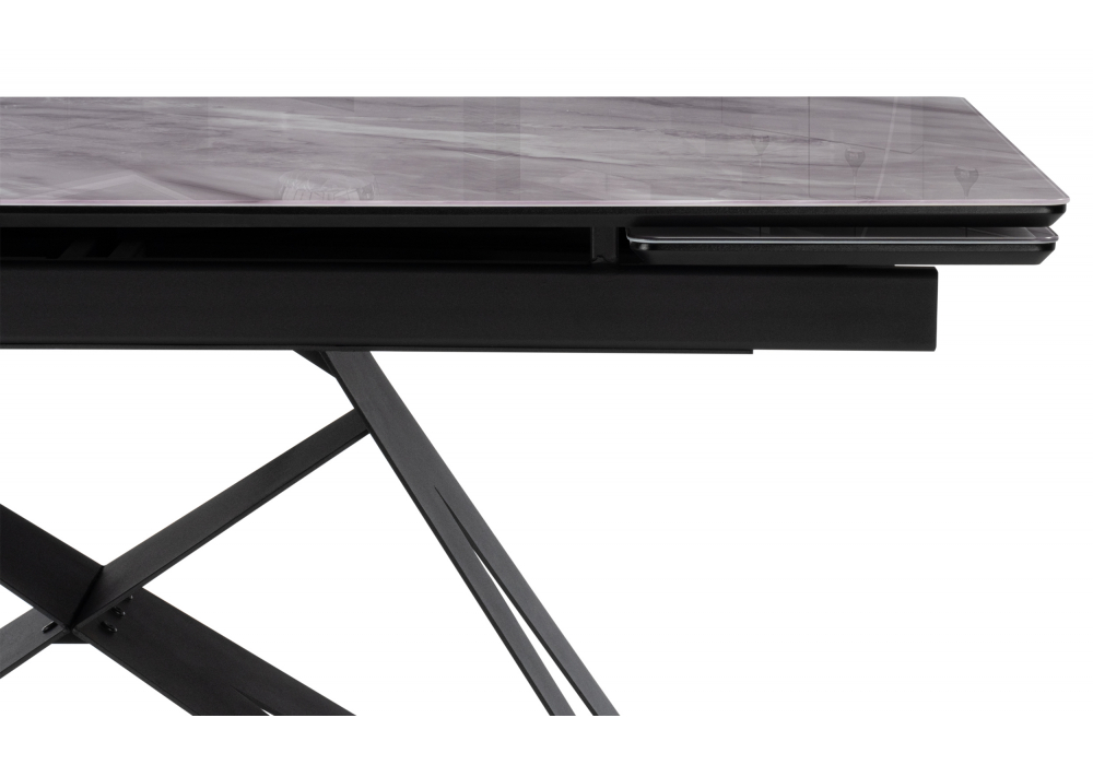 фото стол стеклянный раскладной woodville блэкберн 140(200)х80 кристл серый мрамор 625937 | 220svet.ru