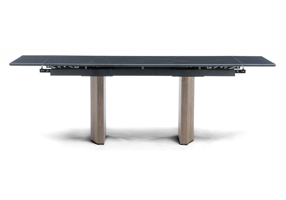 фото керамический стол раскладной woodville монерон черный кварц / орех кантри 621195 | 220svet.ru