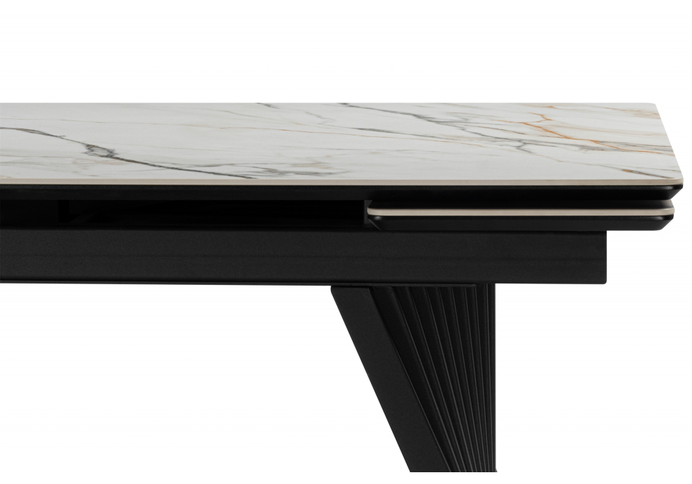 фото керамический стол раскладной 160(220)х89 woodville вейв белый с прожилками gilt white / черный 626007 | 220svet.ru
