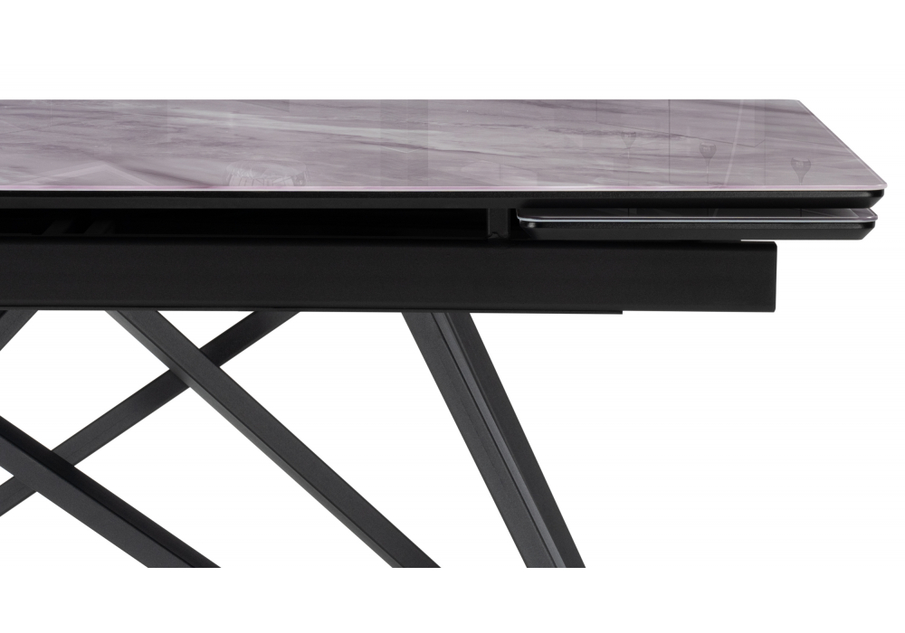 фото стол стеклянный раскладной woodville вилсон 140(200)х80 серый мрамор / черный 612174 | 220svet.ru