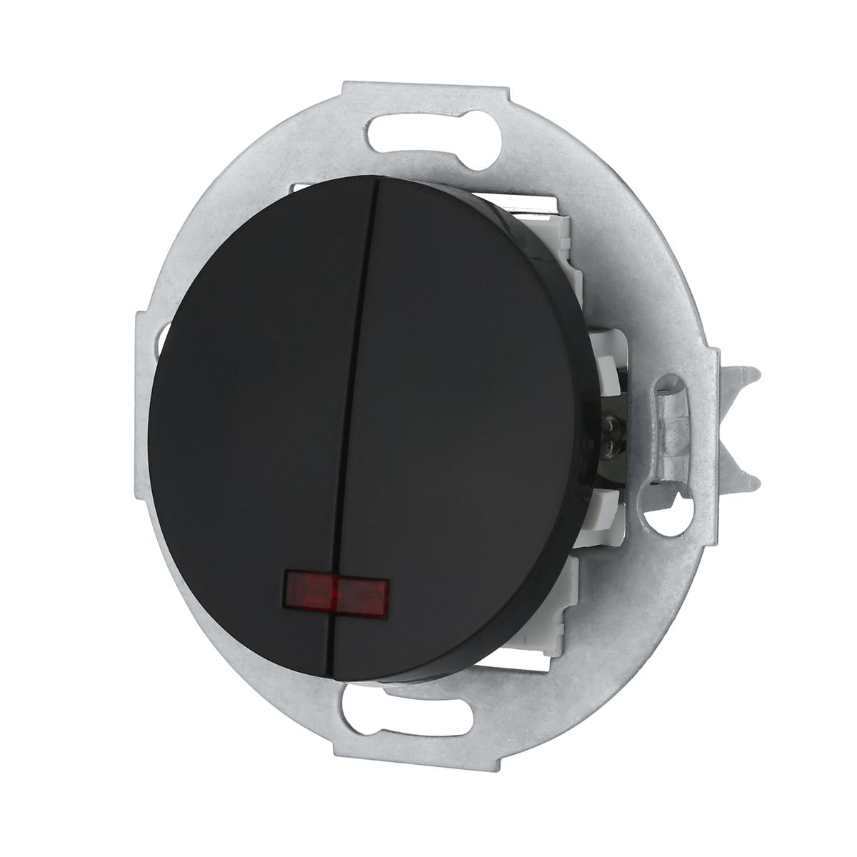 фото выключатель lk studio двухклавишный (схема 5l) с индикатором 16 a, 250 b (черный) vintage 881208-1 | 220svet.ru