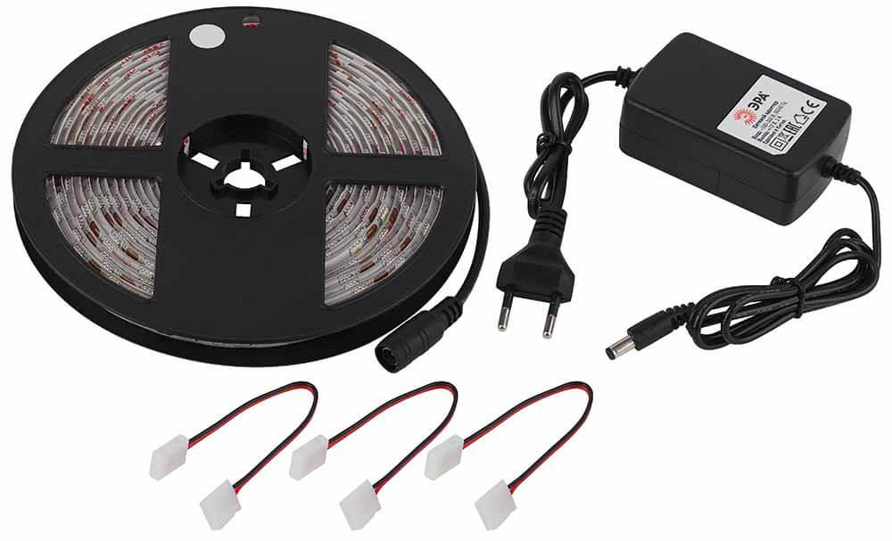 фото светодиодная влагозащищенная лента эра 14,4w/m 60led/m 5050smd холодный белый 5m 5050kit-14,4-60-12-ip65-6500-5m б0043068 | 220svet.ru