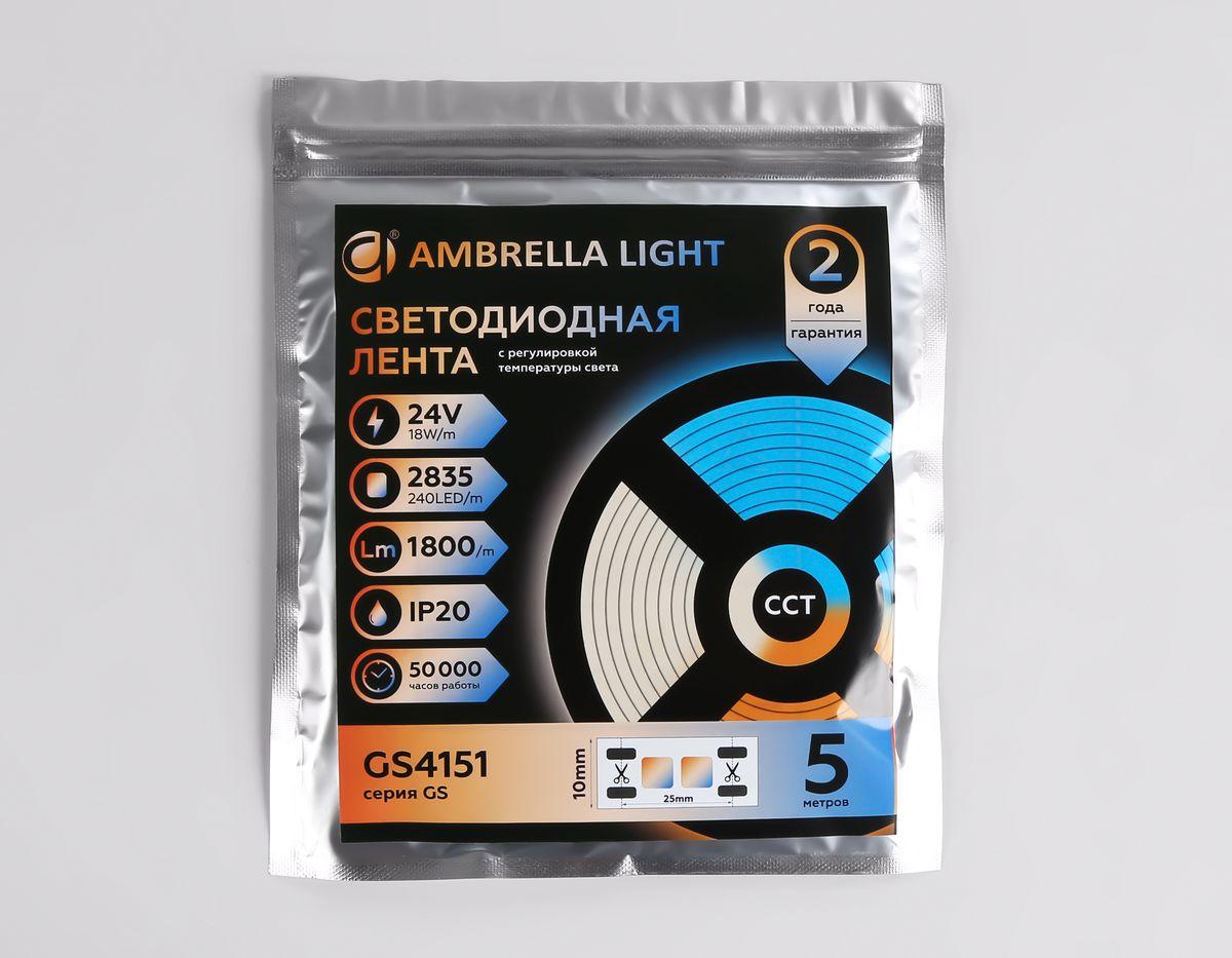 фото светодиодная лента теплый - холодный белый ambrella light 18w/m 240led/m 2835smd 3000-6500к 5m gs4151 | 220svet.ru