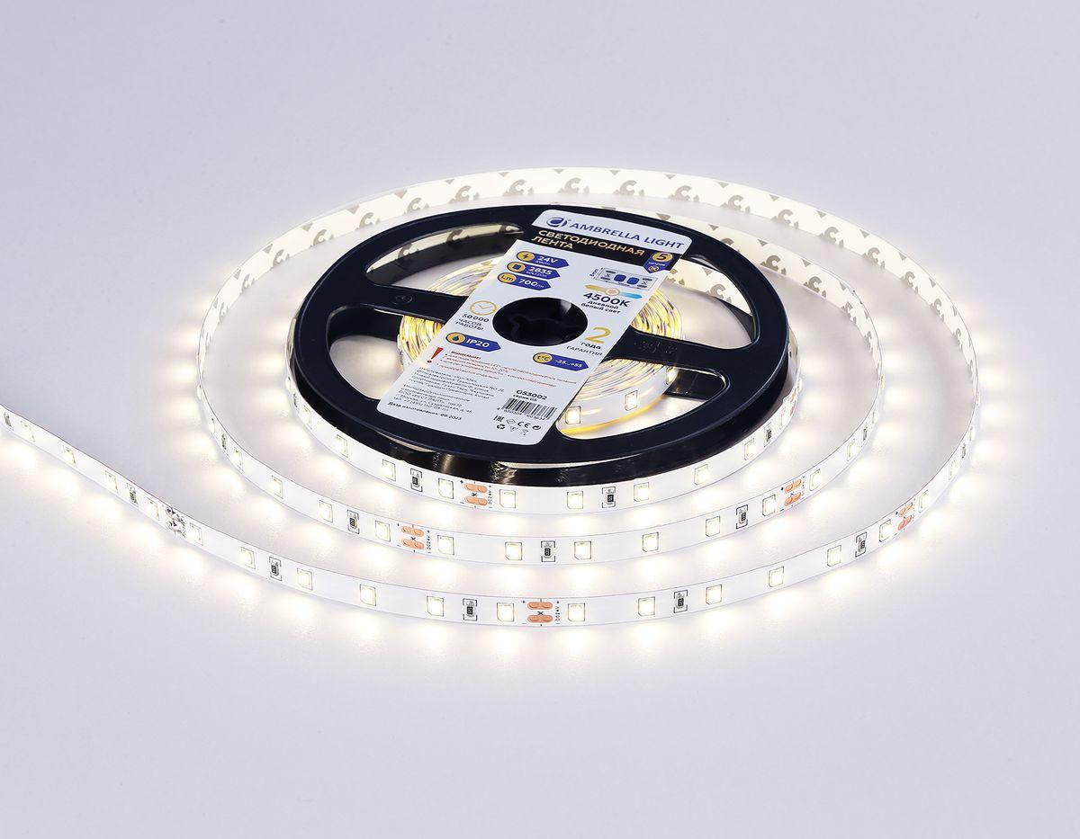 фото светодиодная лента дневной белый ambrella light 6w/m 60led/m 2835smd 4500к 5m gs3002 | 220svet.ru
