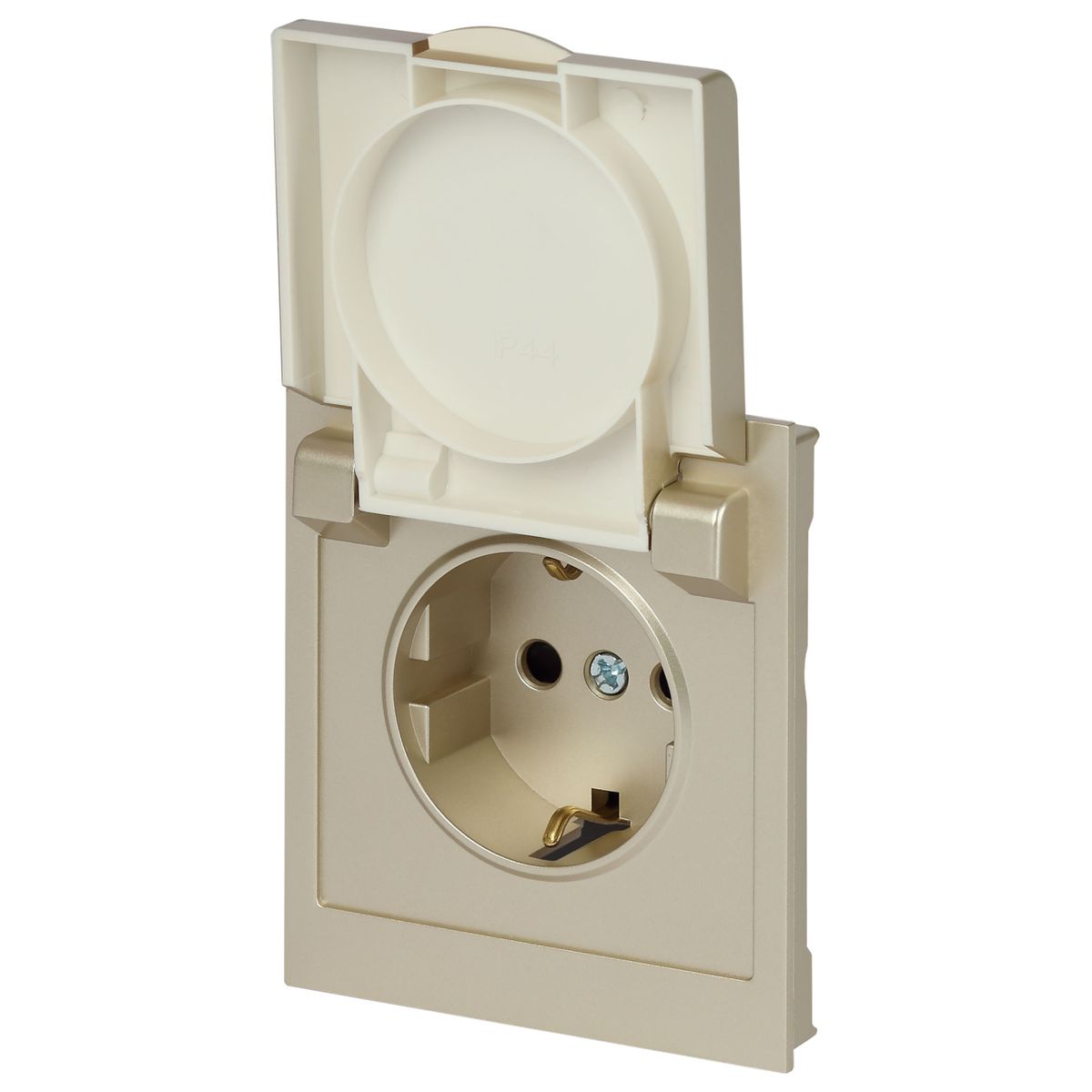 фото розетка эра arktik 16-2103-04 с заземлением 2p+e schuko со шторками с крышкой 16а-250в шампань б0070437 | 220svet.ru