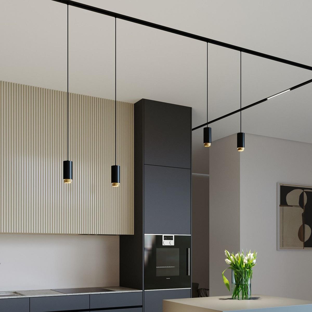 фото подвесной трековый светильник elektrostandard gu10 85021/01 черный/золото a064794 | 220svet.ru