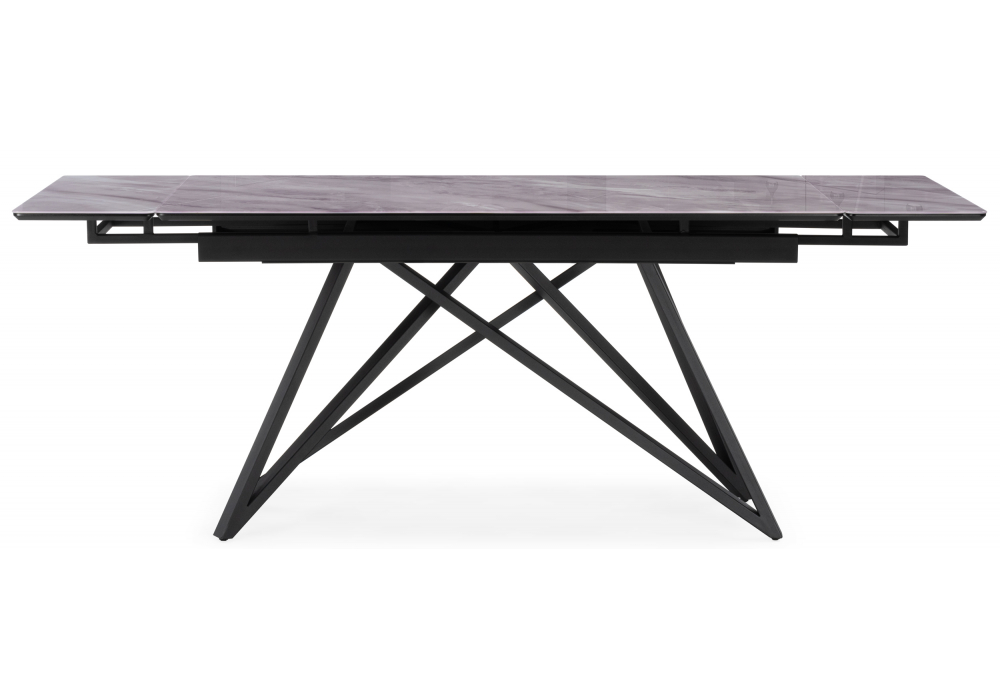 фото стол стеклянный раскладной woodville вилсон 140(200)х80 серый мрамор / черный 612174 | 220svet.ru