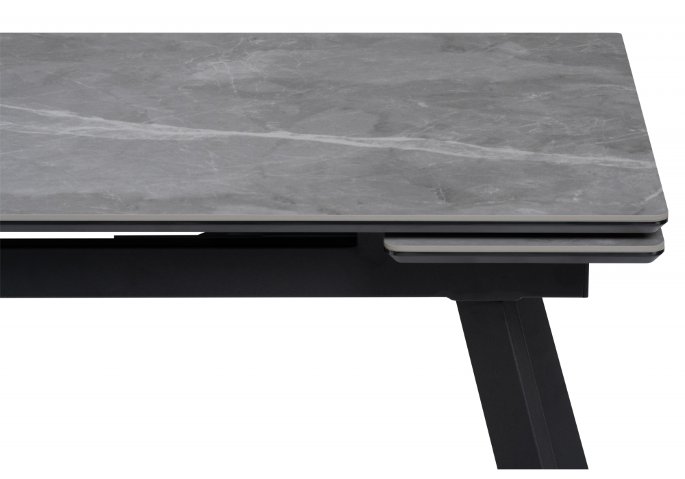 фото керамический стол раскладной 140(200)х80  woodville норман серый мрамор larka grey / черный 612198 | 220svet.ru