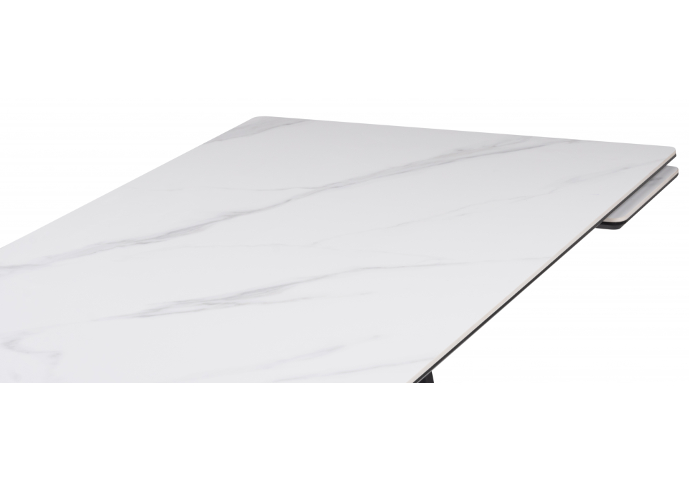фото керамический стол раскладной 120(180)х80 woodville памелла белый мрамор / ноги черные 622882 | 220svet.ru
