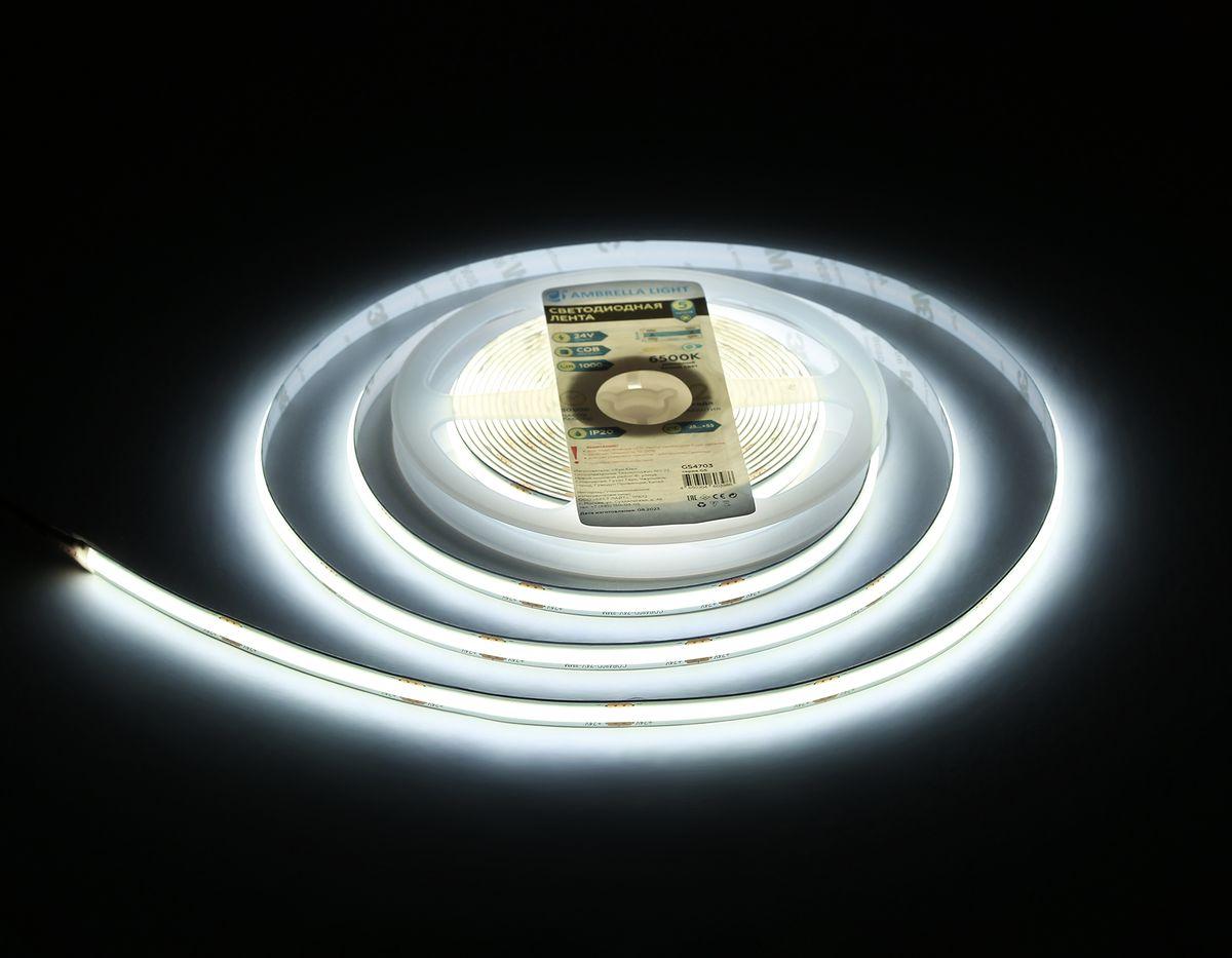 фото светодиодная лента холодный белый ambrella light 12w/m 480led/m cob 6500к 5m gs4703 | 220svet.ru