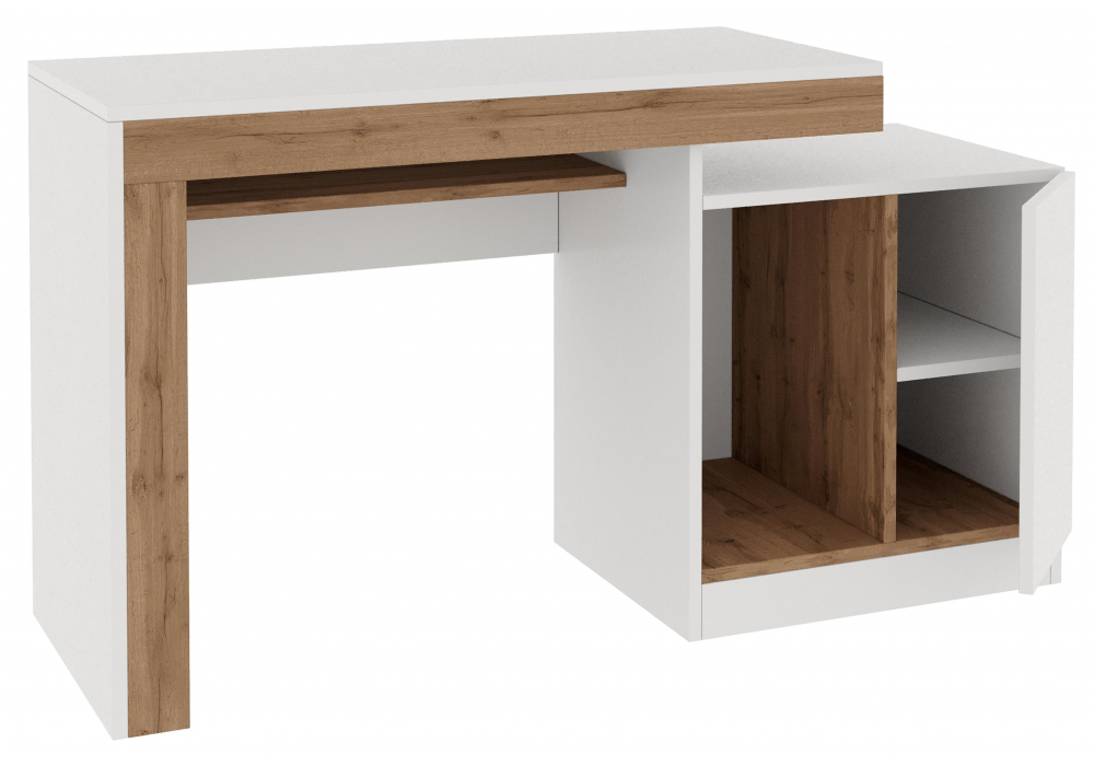 фото компьютерный стол woodville модена белый / дуб вотан 563539 | 220svet.ru