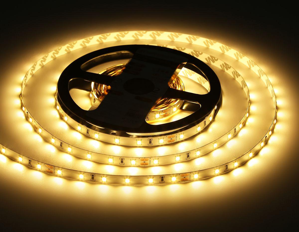 фото светодиодная лента теплый белый ambrella light 6w/m 60led/m 2835smd 3000к 5m gs3001 | 220svet.ru
