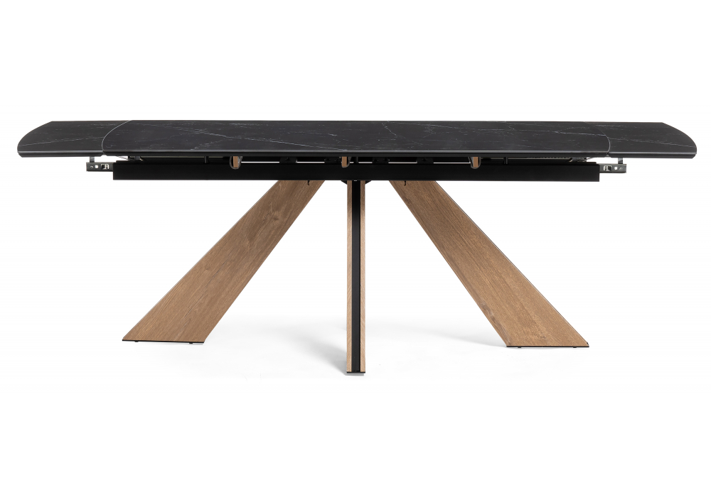 фото керамический стол раскладной woodville шаннон черный мрамор / дуб монтана 588054 | 220svet.ru