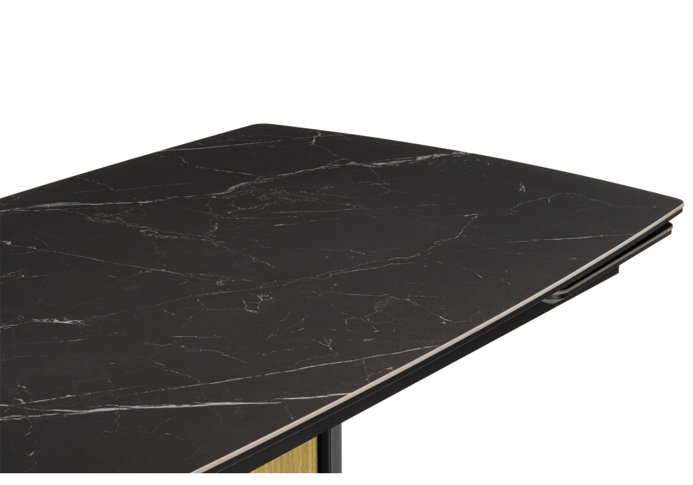 фото керамический стол раскладной 180(220)x90 woodville бовер  черный мрамор дуб натуральный 631623 | 220svet.ru
