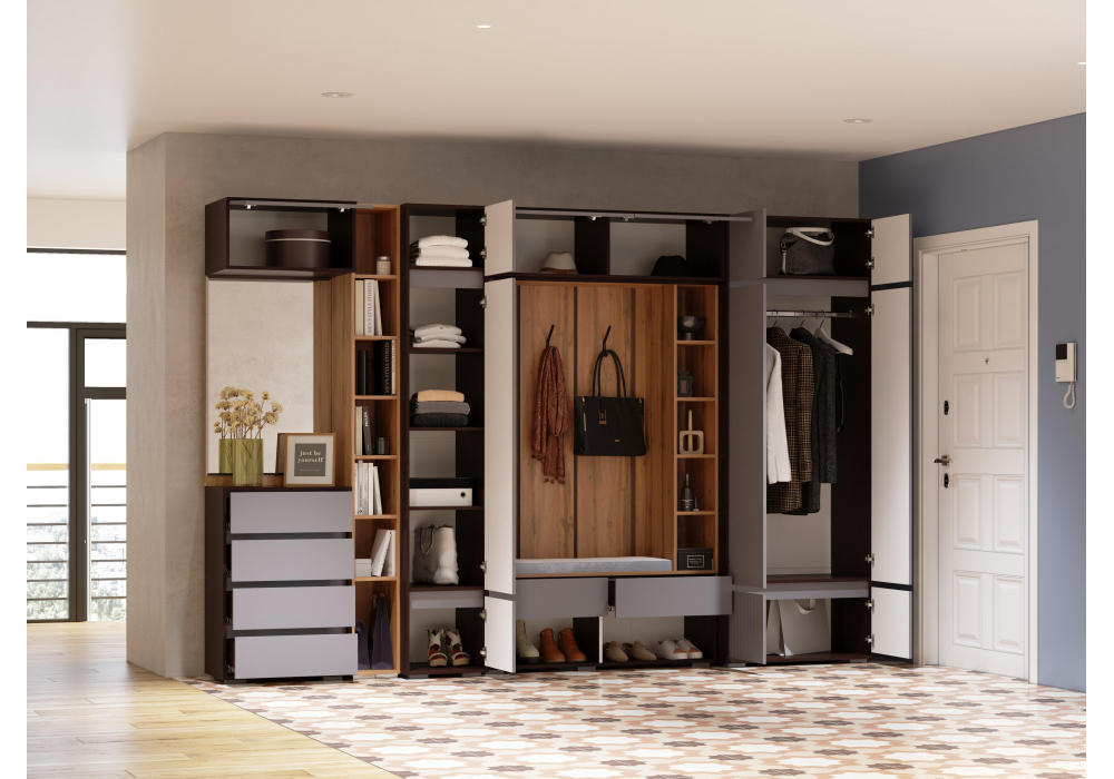 фото прихожая комплектация 2 woodville роут венге / графит софт 596589 | 220svet.ru