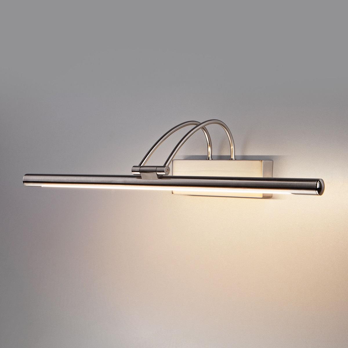 фото подсветка светодиодная для зеркал/картин elektrostandard simple mrl led 10w 1011 ip20 3000k никель a063698 | 220svet.ru