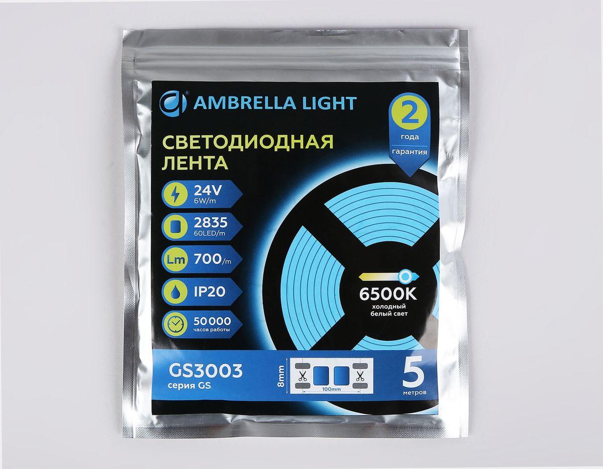 фото светодиодная лента холодный белый ambrella light 6w/m 60led/m 2835smd 6500к 5m gs3003 | 220svet.ru