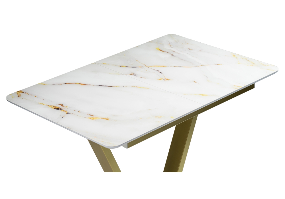 фото стол стеклянный woodville бугун белый / золото 500006 | 220svet.ru