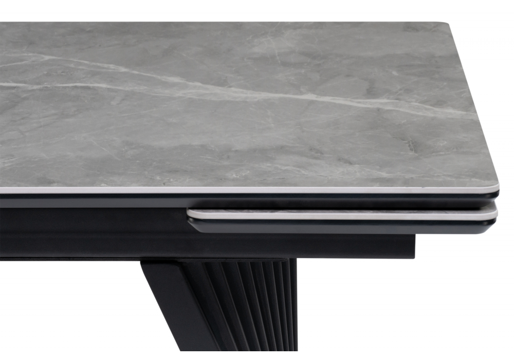 фото керамический стол раскладной woodville вейв 140(200)х80 серый мрамор larka grey / черный 626003 | 220svet.ru