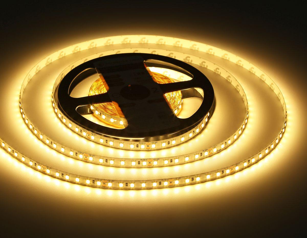 фото светодиодная лента теплый белый ambrella light 10w/m 120led/m 2835smd 3000к 5m gs3101 | 220svet.ru