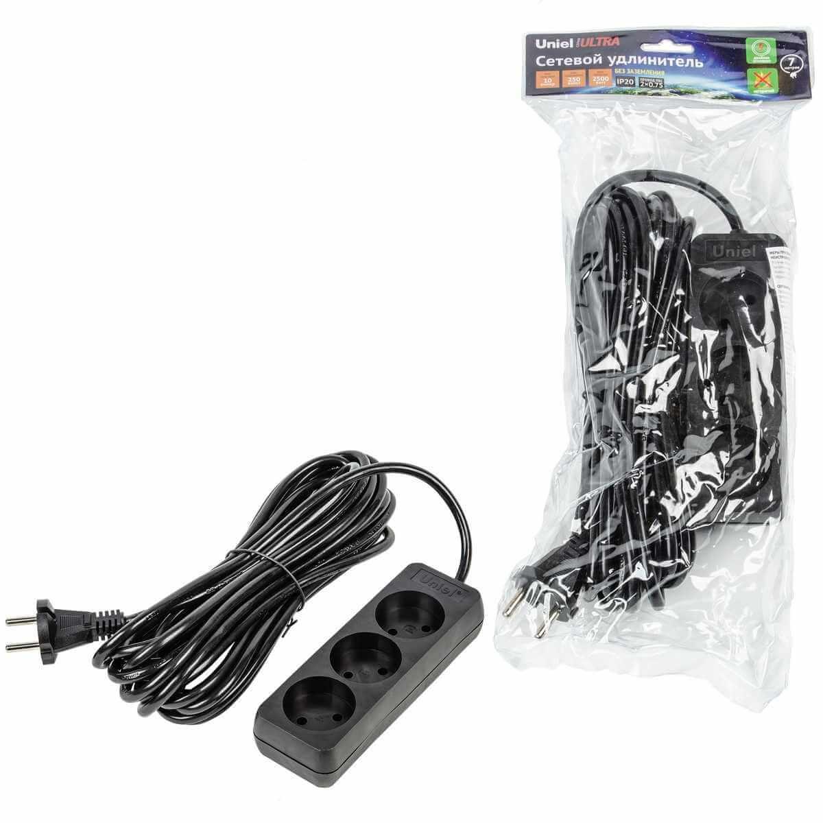 фото удлинитель uniel 3гн х 10м б/з s-cu3-7 black ul-00009987 | 220svet.ru