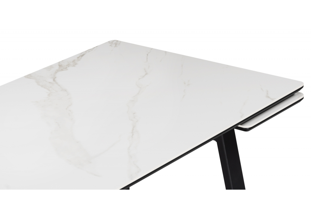 фото керамический стол раскладной woodville джек 140(200)х80 белый мрамор alpin white / черный 612899 | 220svet.ru