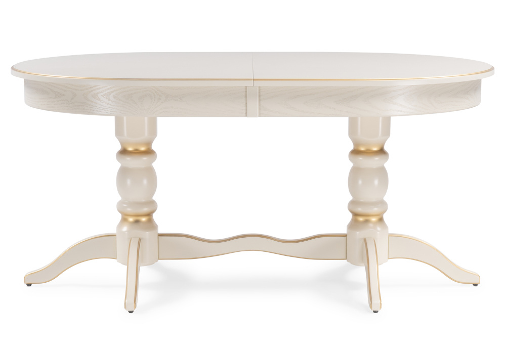 фото стол деревянный woodville дейвер 160(220)х100 слоновая кость / золото 515968 | 220svet.ru